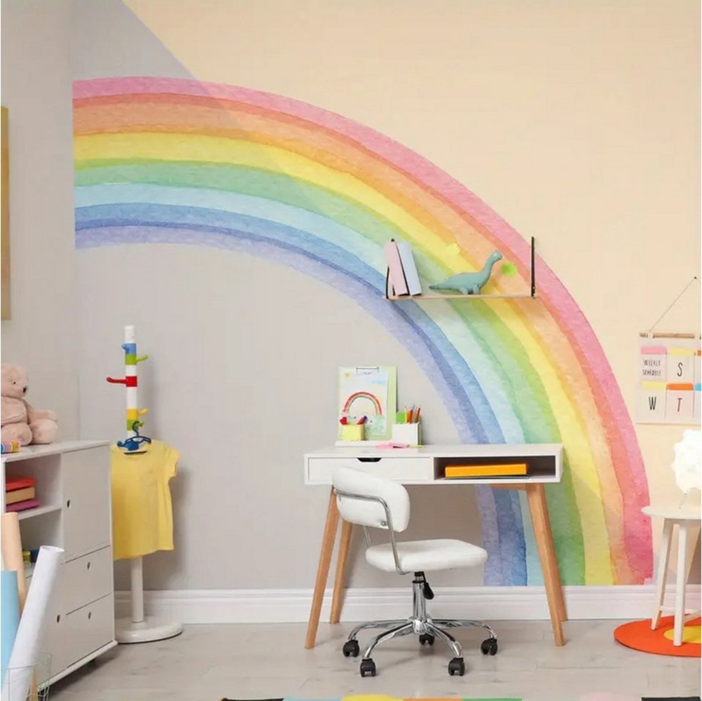 Montegoni Wandtattoo XXL- big-half Regenbogen Wandtattoo, Wohnzimmer, Kinderzimmer 163x142, XXL-Regenbogen-Wandtattoo in lebendigen Farben, leicht anzubringen. Bild 1