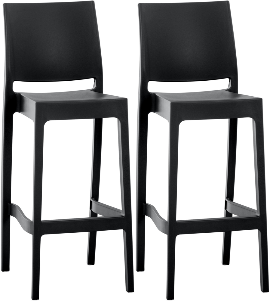 DELUKE® Barhocker 2er Set MIAMI - Schwarz, Kunststoff Barhocker mit Lehne Barstuhl Tresenhocker Tresenstuhl Kneipenhocker Kneipenstuhl Bild 1