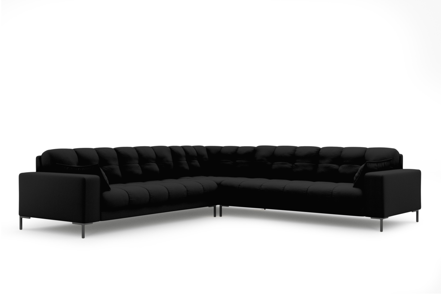 Micadoni Symmetrisches Ecksofa Mamaia 6-Sitzer Strukturierter Stoff Neve Schwarz schwarze Beine Bild 1