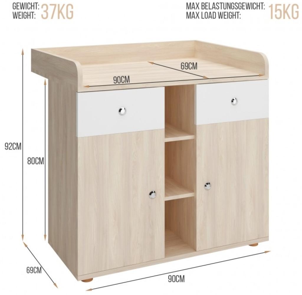 Infantastic® Wickelkommode - inkl. 2 großen Schubladen und 5 Fächer, LxBxH 90/69/92 cm, Buche - Wickelschrank, Wickeltisch Aufsatz, Wickelaufsatz, Baby Möbel Kommode, Wickelregal Organizer Bild 1