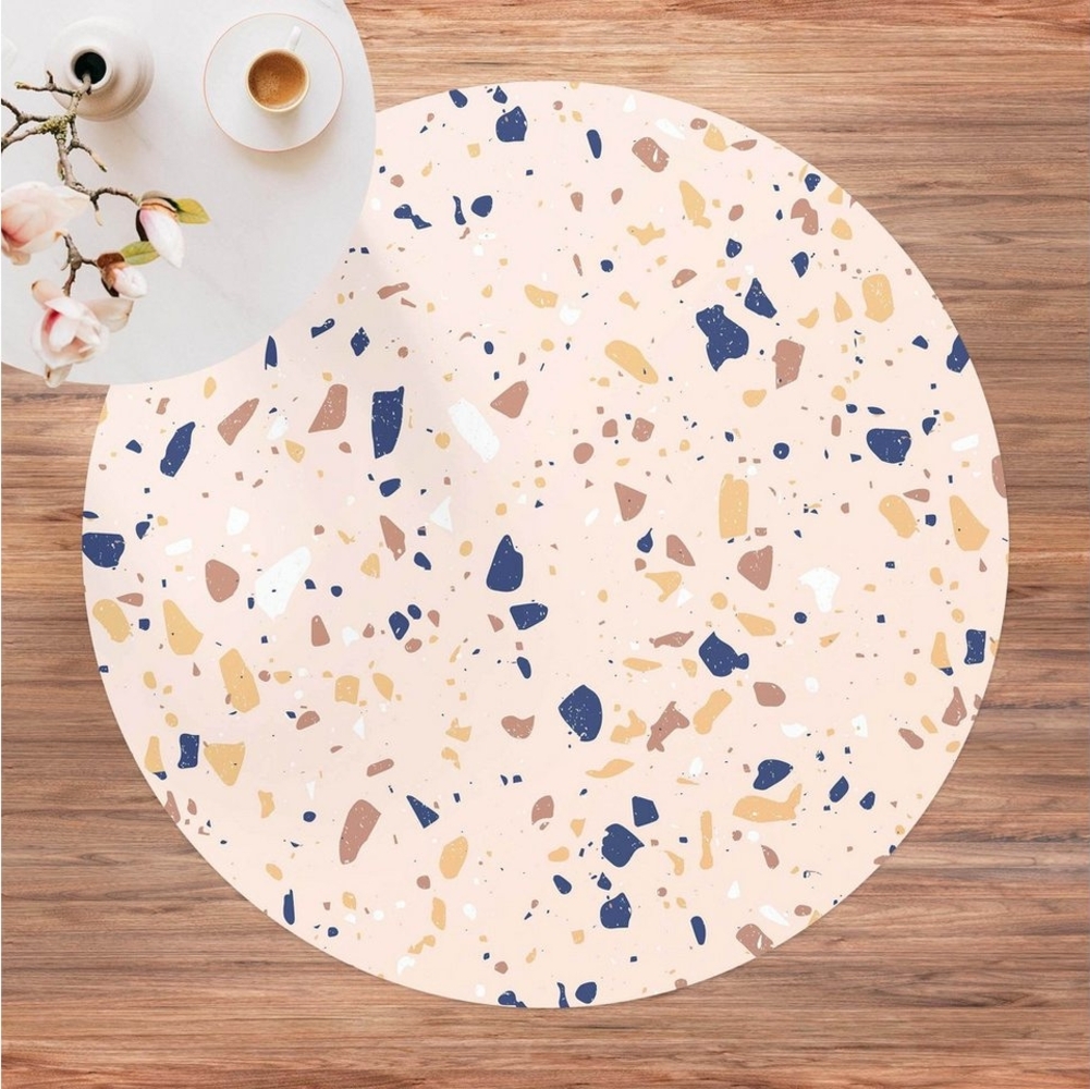 Bilderdepot24 Teppich Vinyl Wohnzimmer Schlafzimmer Flur Küche Muster Terrazzo, rund - beige glatt, nass wischbar (Küche, Tierhaare) - Saugroboter & Bodenheizung geeignet Bild 1