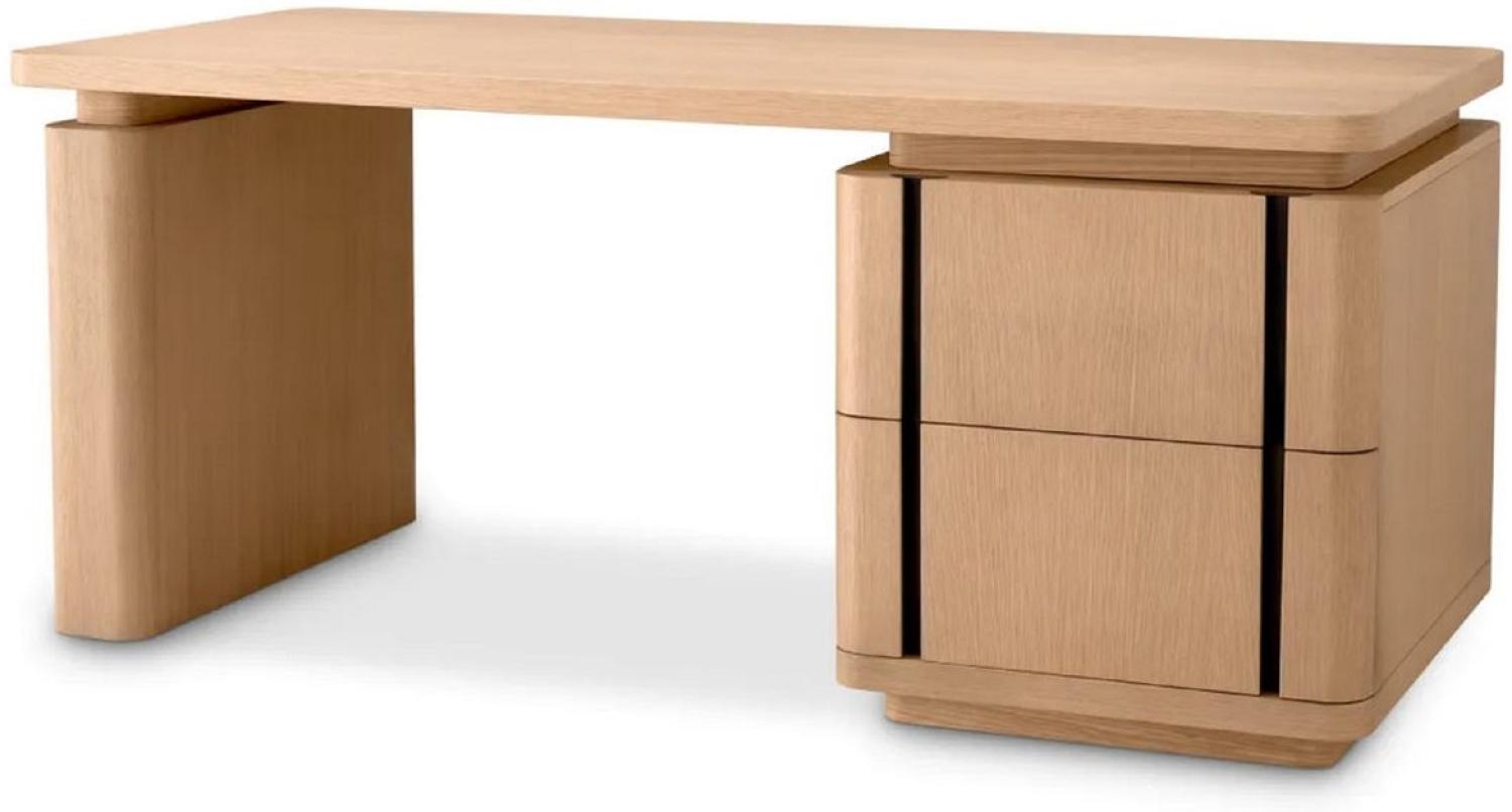 Casa Padrino Luxus Massivholz Schreibtisch Naturfarben / Bronze 180 x 80 x H. 76 cm - Bürotisch - Computertisch - Büro Möbel - Luxus Möbel - Luxus Einrichtung - Büro Einrichtung - Luxus Qualität Bild 1