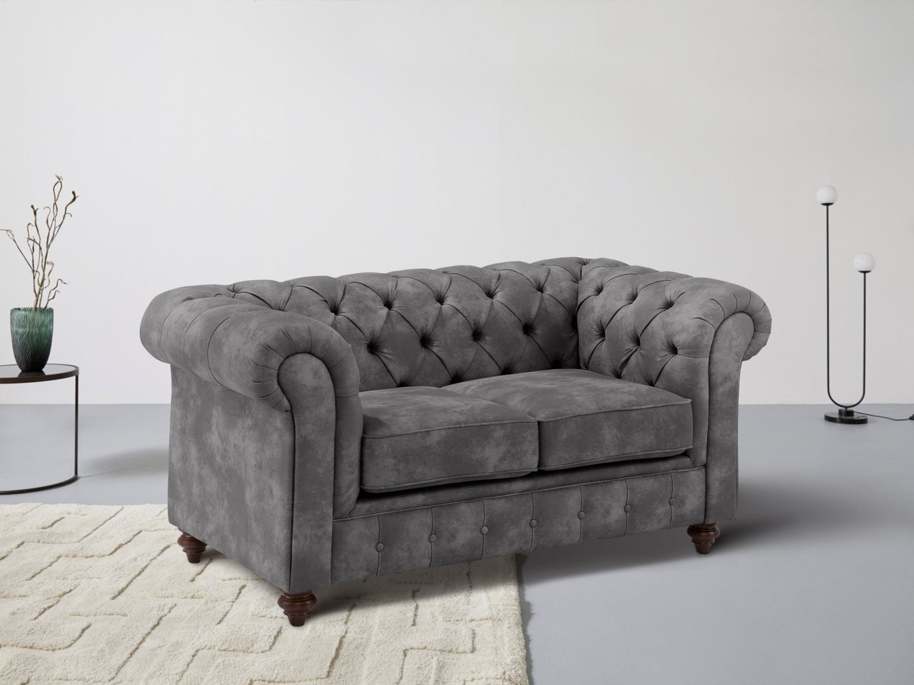 Home affaire Chesterfield-Sofa Chesterfield 2-Sitzer B/T/H: 150/89/74 cm, mit hochwertiger Knopfheftung, auch in Leder Bild 1