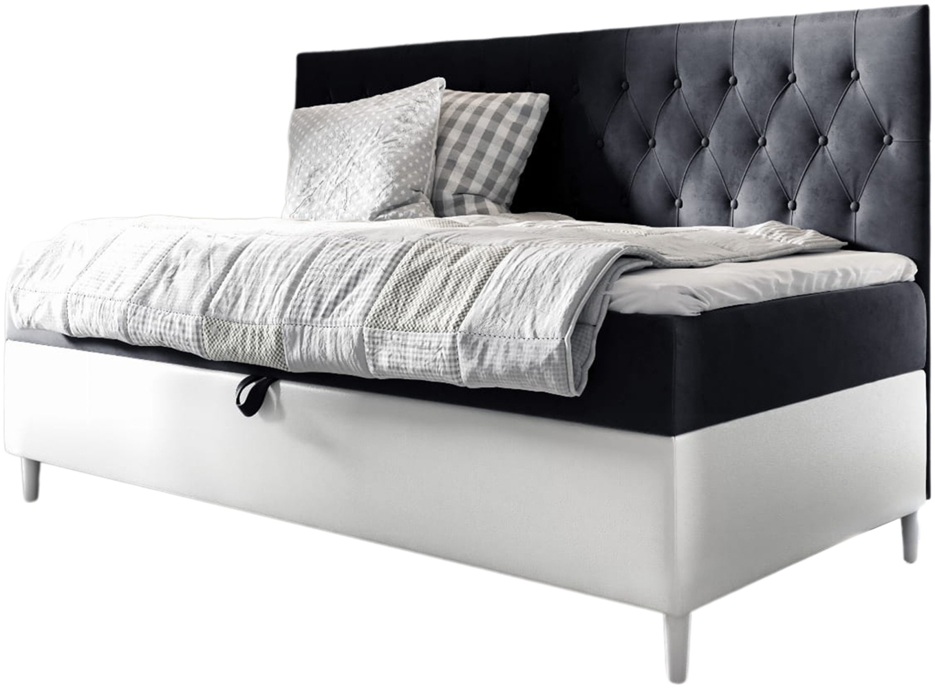 MEBLINI Kinderbett mit Bettkasten FILIPPO 2 100x200 – H3/Schwarz Samt Gepolstert Einzelbett mit Matratze - Polsterbett mit Stauraum - Bett mit Kopfteil – Stauraumbett Bild 1