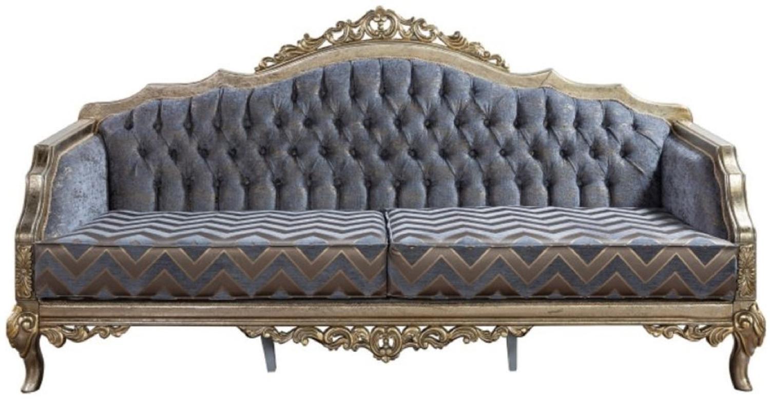 Casa Padrino Luxus Barock Sofa Blau / Silber / Gold - Handgefertigtes Wohnzimmer Sofa im Barockstil - Barock Wohnzimmer Möbel - Edel & Prunkvoll Bild 1