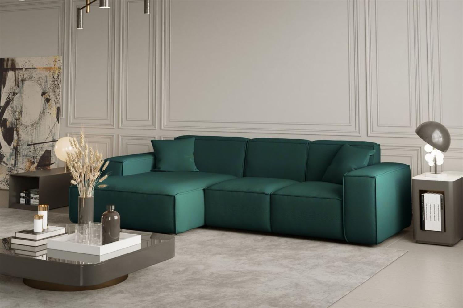 Ecksofa Designersofa CELES in Stoff Opera Velvet Opalgrün Ottomane Links Bild 1