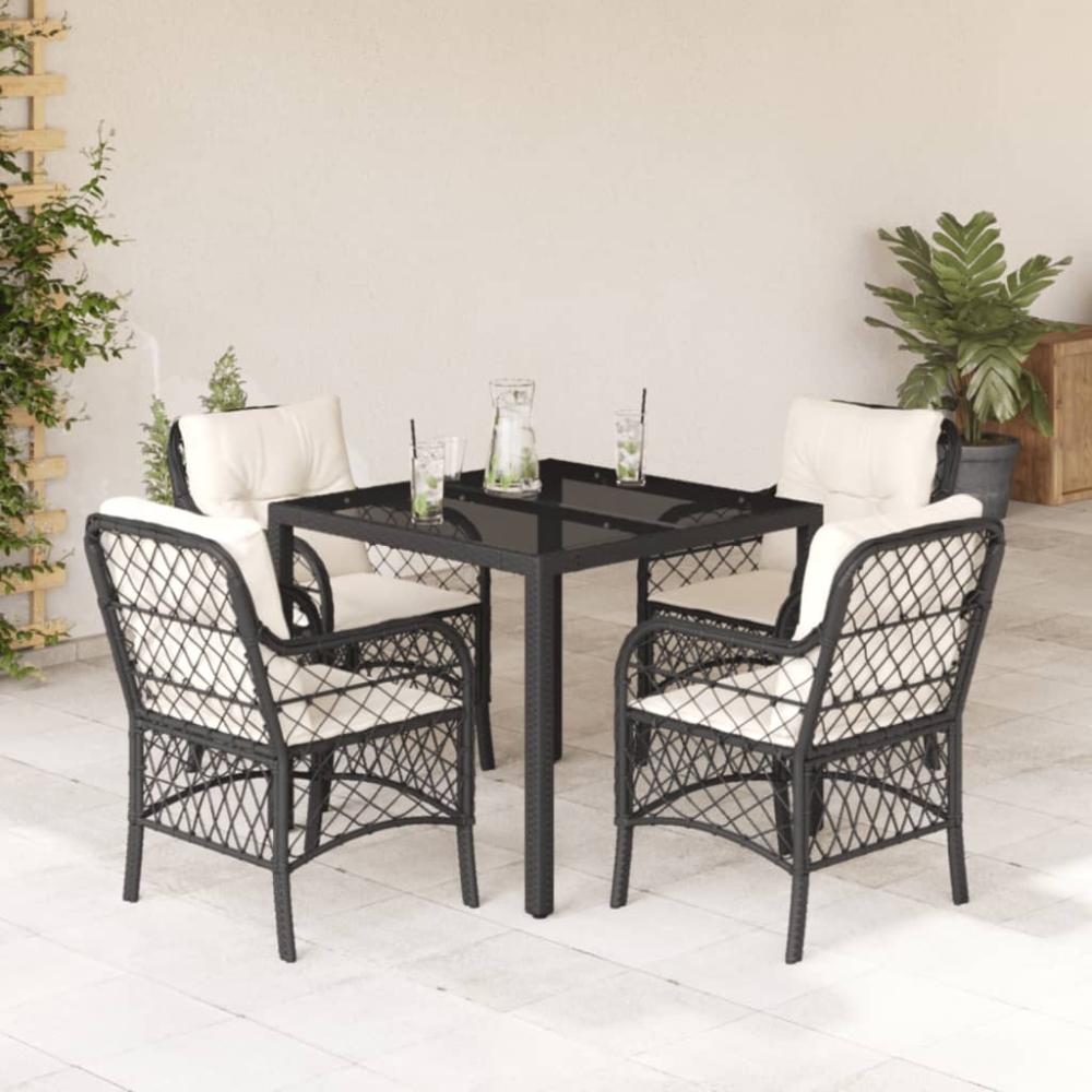 vidaXL 5-tlg. Garten-Essgruppe mit Kissen Schwarz Poly Rattan 3212019 Bild 1