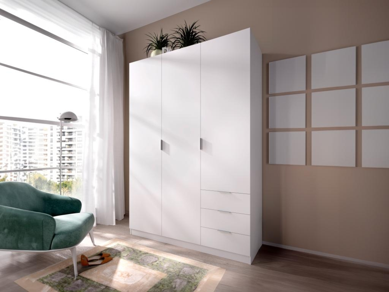 Vente-unique - Kleiderschrank mit 3 Türen & 3 Schubladen - 121 cm - Weiß - LISTOWEL Bild 1