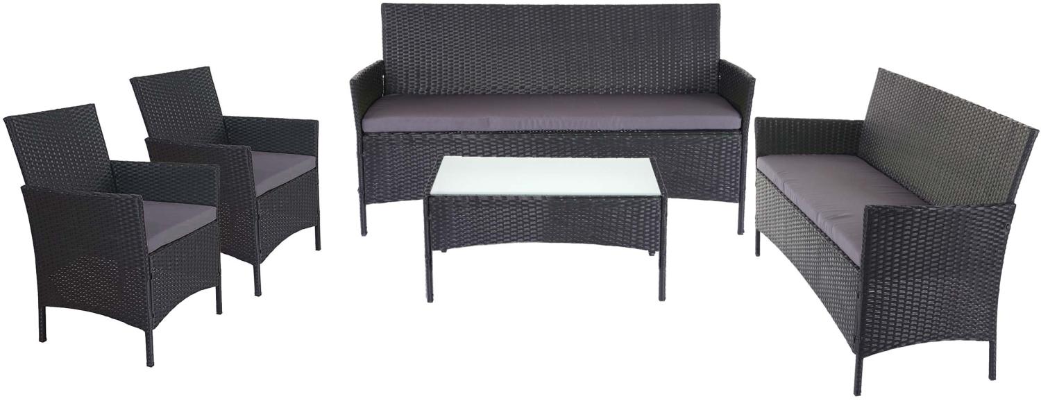 3-2-1-1 Poly-Rattan Garten-Garnitur Halden, Lounge-Set Sitzgruppe Sofa ~ anthrazit, Kissen anthrazit Bild 1