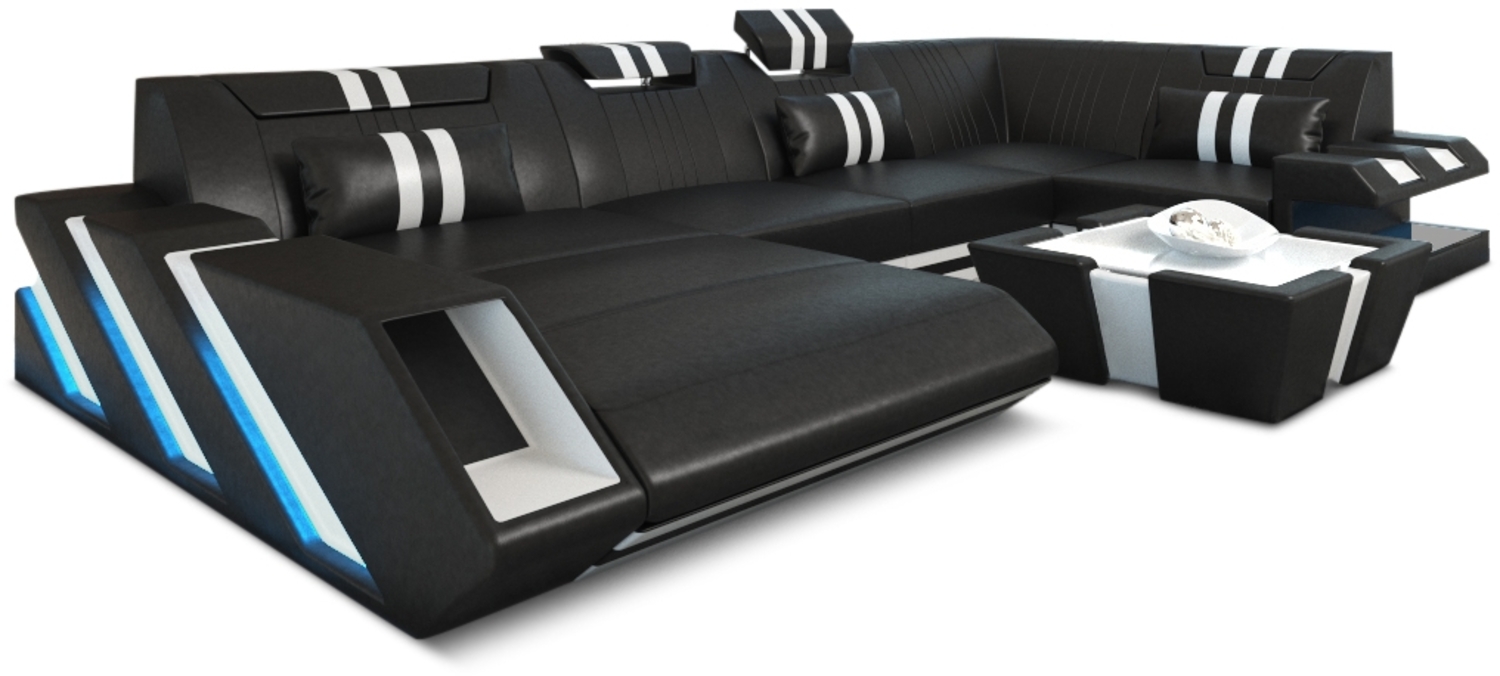 Sofa Dreams 'Apollonia' Ledersofa U Form, 77 x 196 x 356 cm, Schwarz / Weiß, Kunstleder, Links Bild 1