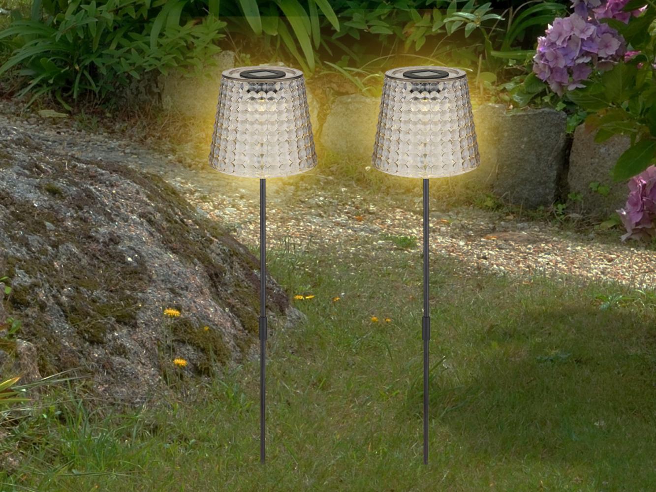 2er Set LED Solar Erdspießleuchten Rauchfarbig, Höhe 60cm Bild 1