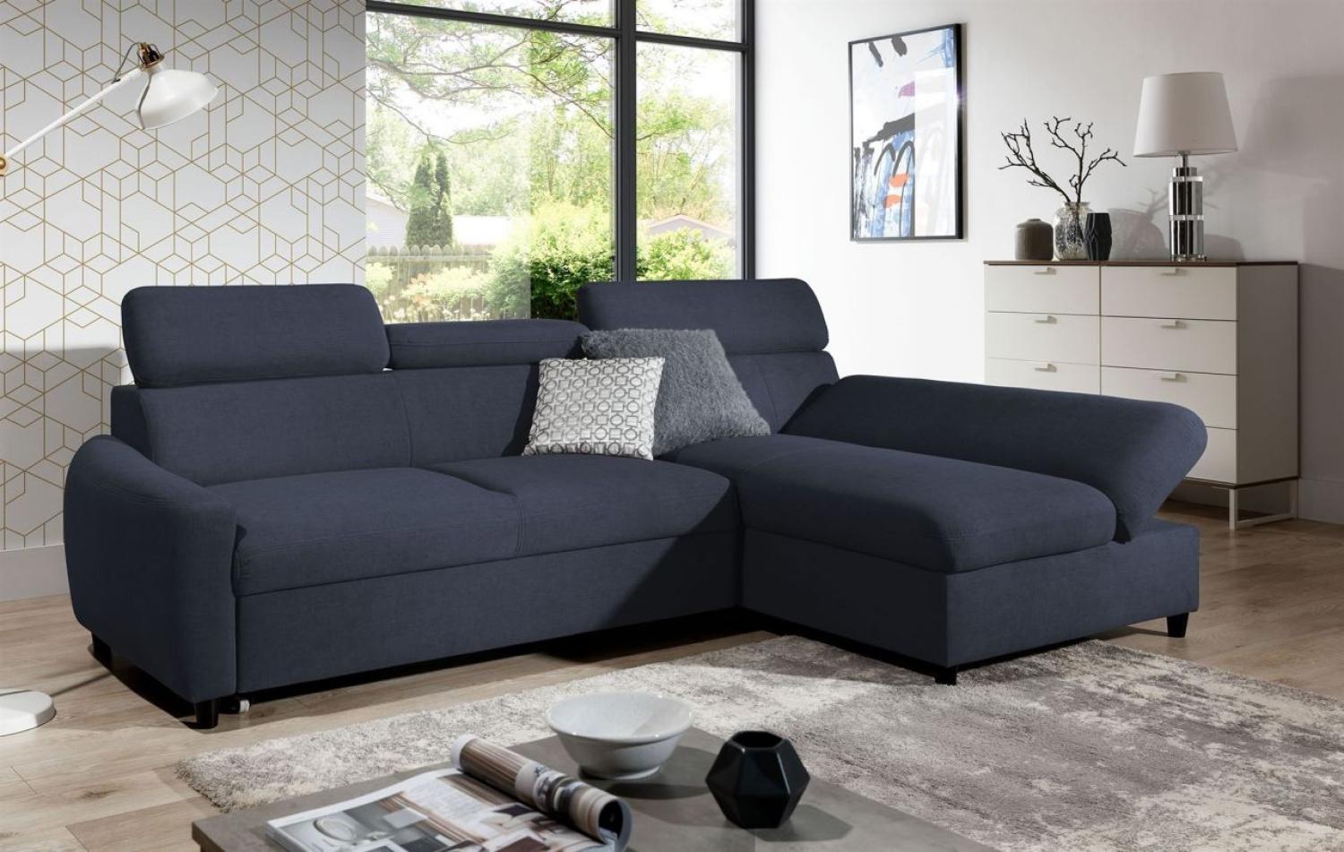 Ecksofa Schlafsofa Sofa ANTON XS in Stoff Esito Dunkelblau Ottomane Rechts Bild 1