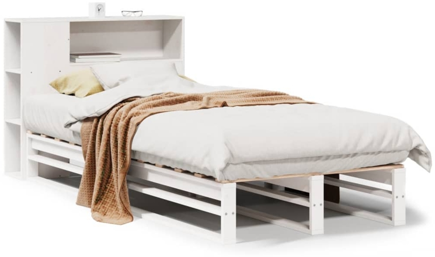 vidaXL Massivholzbett mit Regal ohne Matratze Weiß 90x190 cm 3323909 Bild 1