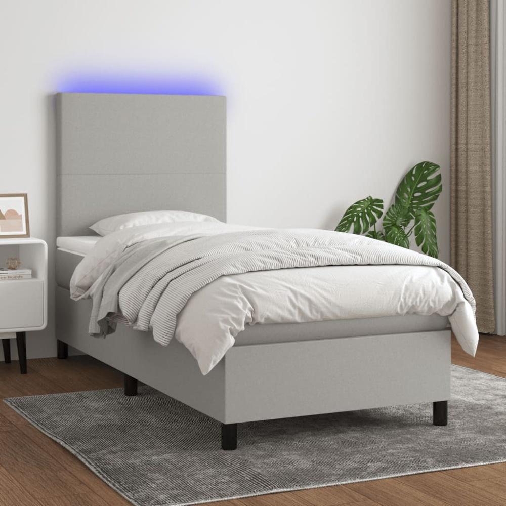 vidaXL Boxspringbett mit Matratze & LED Hellgrau 90x190 cm Stoff 3134677 Bild 1