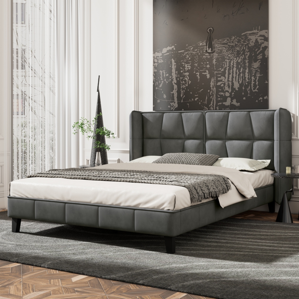 Polsterbett 140x200 cm Samt Hochbett Kopfteil Holzlattenrost Schlafzimmerbett Modern Gemütlich Bild 1