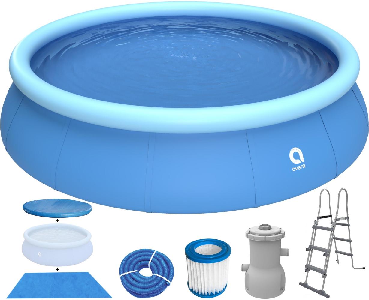 Avenli Prompt Set Pool Komplettset 450 x 90 cm mit Filterpumpe, Leiter, Bodenschutz und Abdeckung, blau Bild 1