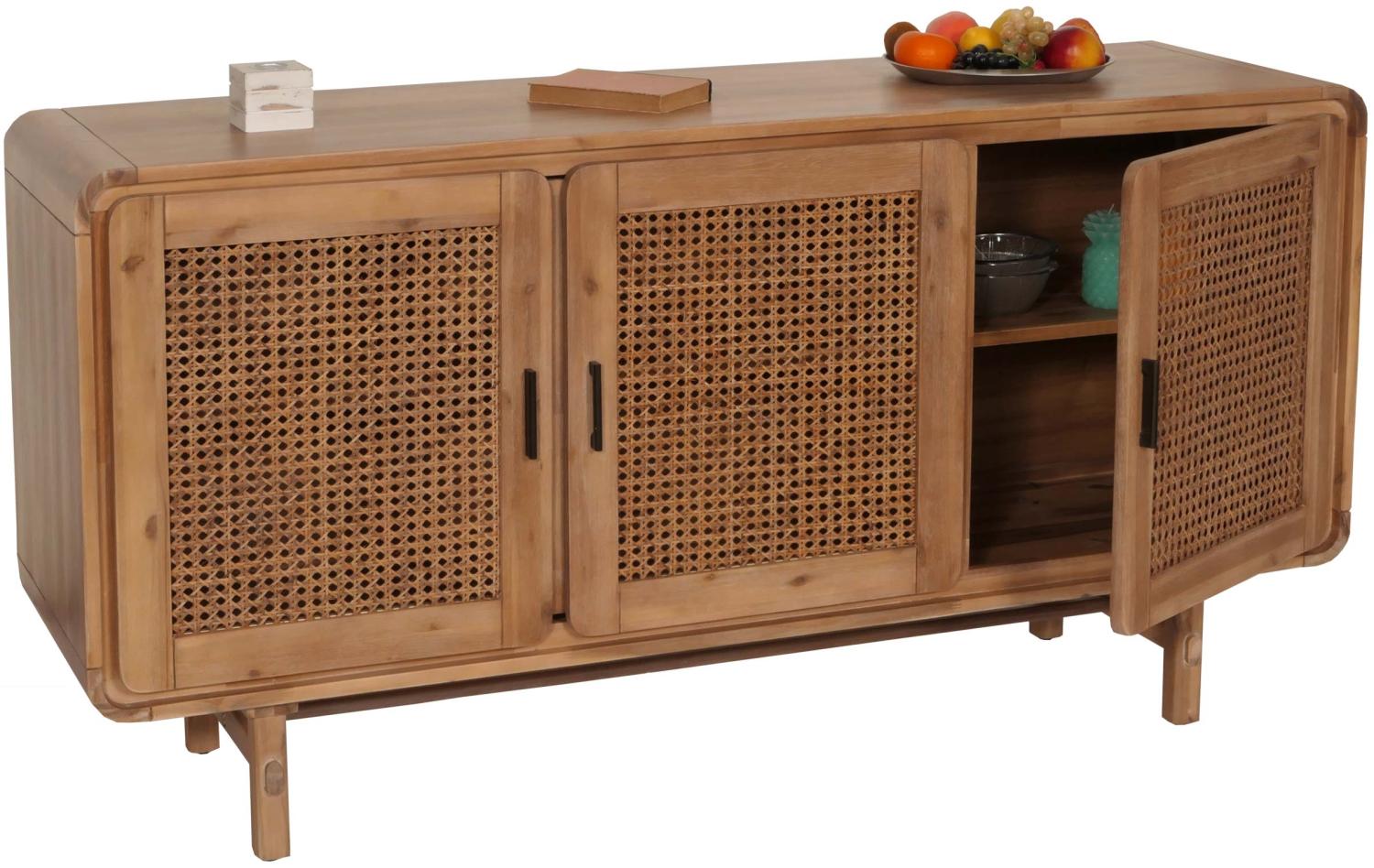 Sideboard HWC-M47, Schrank Kommode Anrichte, Staufächer, Rattan Akazie Massiv-Holz gebeizt 82x160x45cm 38kg Bild 1