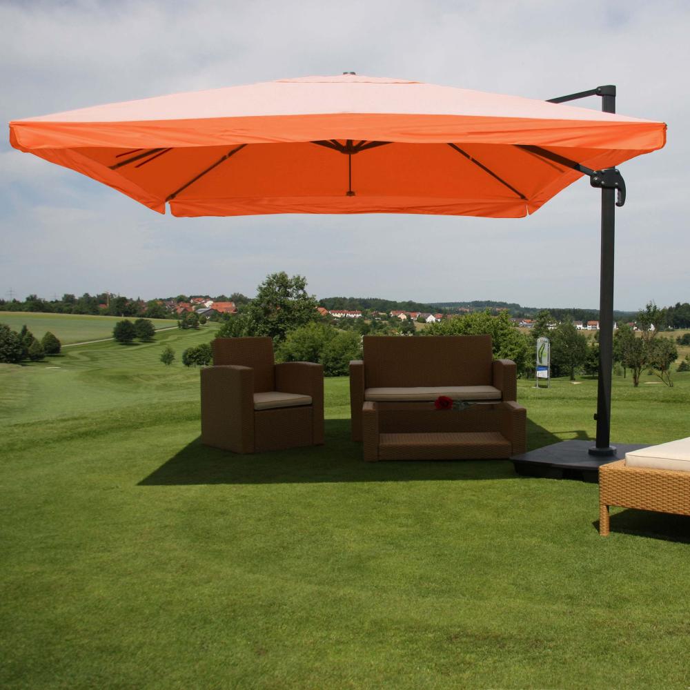 Ampelschirm HWC-A96, Sonnenschirm Gastronomie 3x3m (Ø4,24m) Polyester/Alu 23kg ~ Flap, terracotta mit Ständer Bild 1