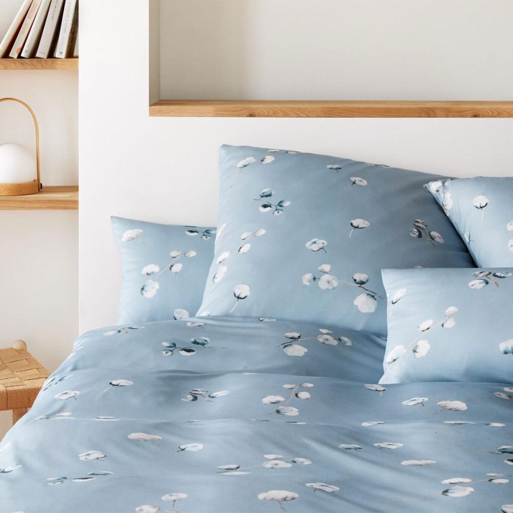 elegante Mako Jersey Bettwäsche Cotton Flower bleu|140x200 cm + 70x90 cm Bild 1