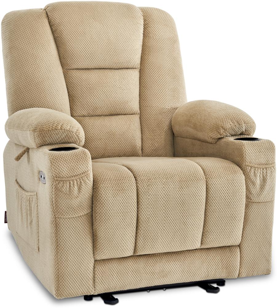 M MCombo Fernsehsessel elektrisch verstellbar, Relaxsessel mit Liegefunktion, TV Sessel mit Massage & Wärmefunktion, USB & Getränkehalter, Wohnzimmer, Stoff, 7008 (Beige-Stoff) Bild 1