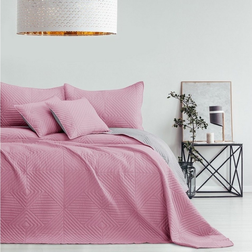 AmeliaHome Tagesdecke rosa grau 170x210 Bettüberwürf zweiseitig Ultrasonic Steppung Polyester Softa Bild 1