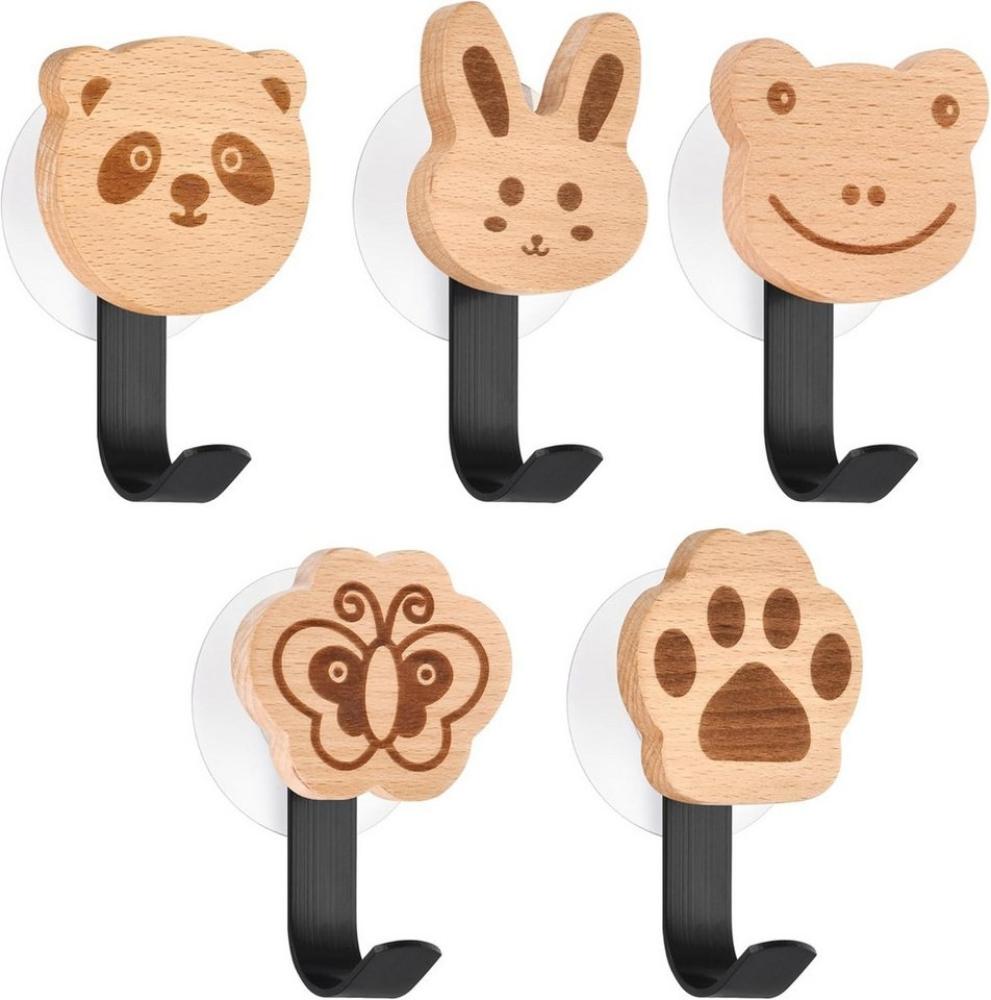 BlingBin Kleiderhaken 5pcs Holz Kleiderhaken Kinder Selbstklebender Wandhaken in Tiere-Form, Türen, Wand, (5 Stück, 5-St, 5pcs), Garderobenhaken Kleiderhaken Wand Wandaufhänger Türhaken Bild 1