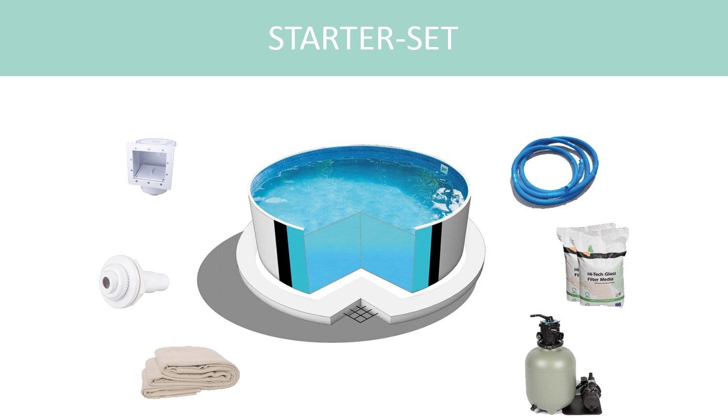 STARTER SET Stahlwandpool Rund Ibiza Ø 400 x 120 cm Blau Mosaik Bild 1