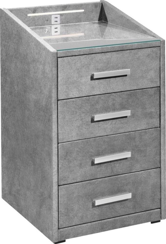 Stella Trading KALLISTO Nachttisch Boxspringbett, Grau - Funktionaler Nachtschrank mit USB-Anschluss und LED-Beleuchtung - 47 x 76 x 46 cm (B/H/T) Bild 1