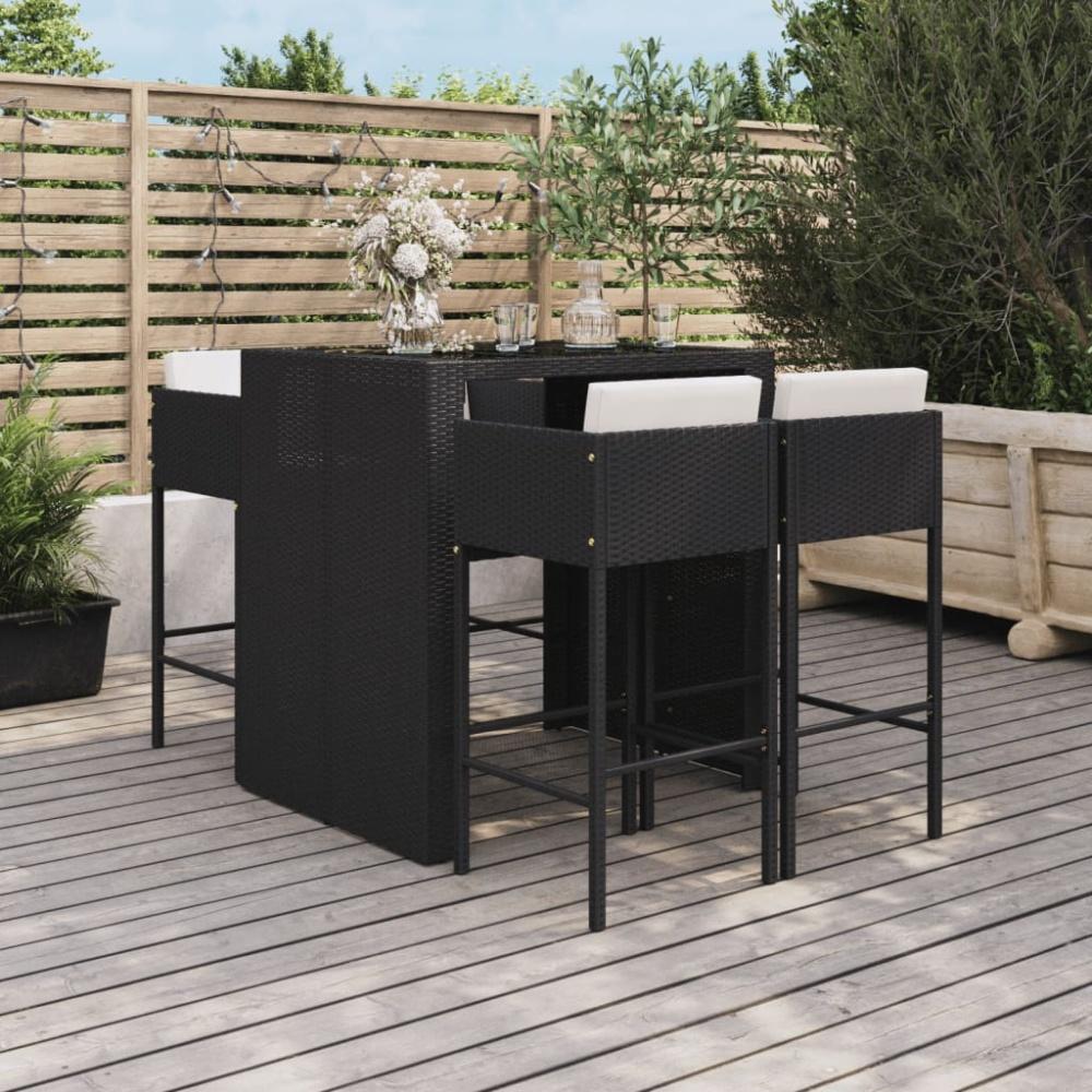 vidaXL 5-tlg. Gartenbar-Set mit Kissen Schwarz Poly Rattan Bild 1