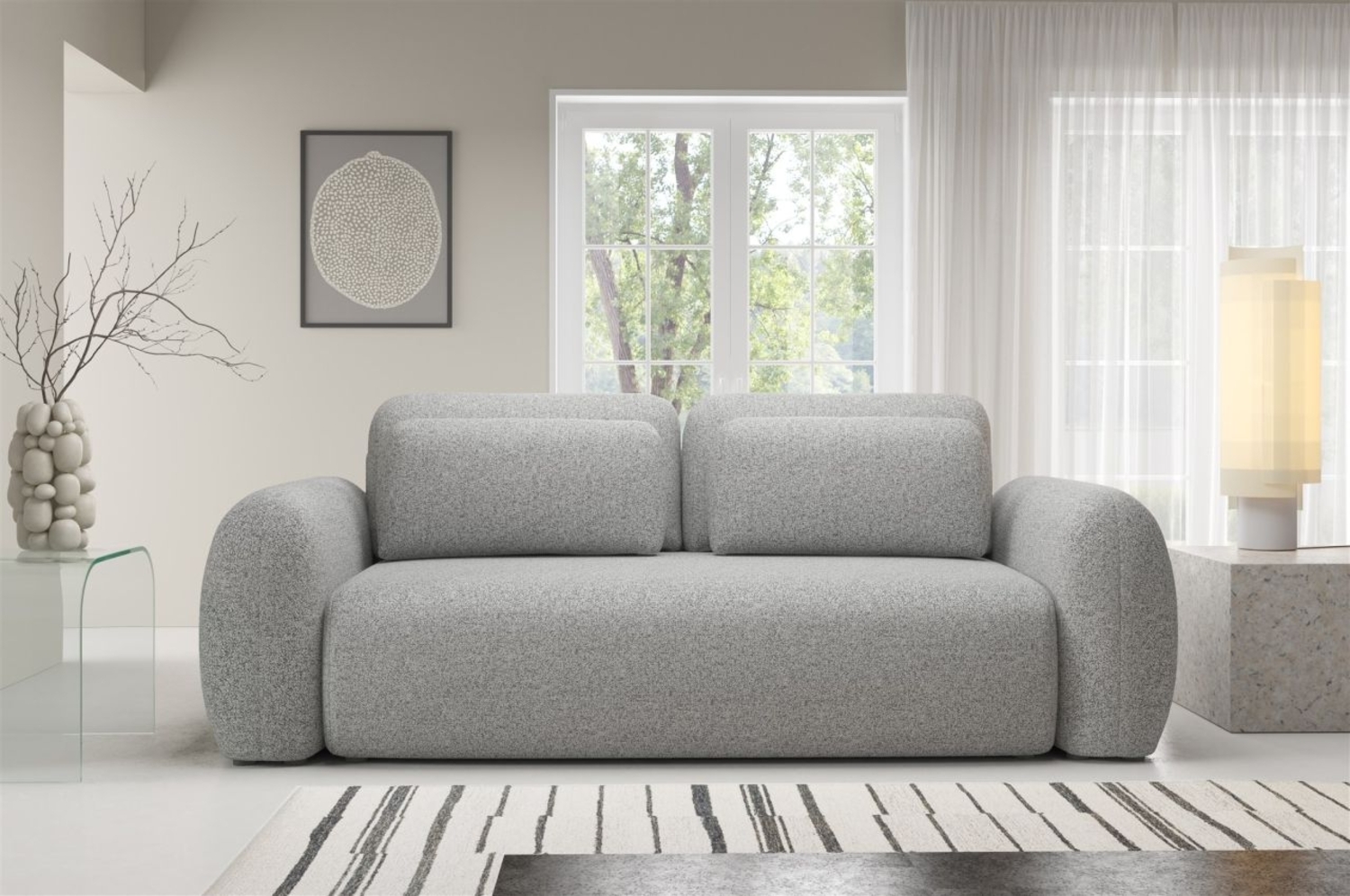 Sofa 3-Sitzer mit Schlaffunktion GASTON in Stoff Puente Hellgrau Bild 1