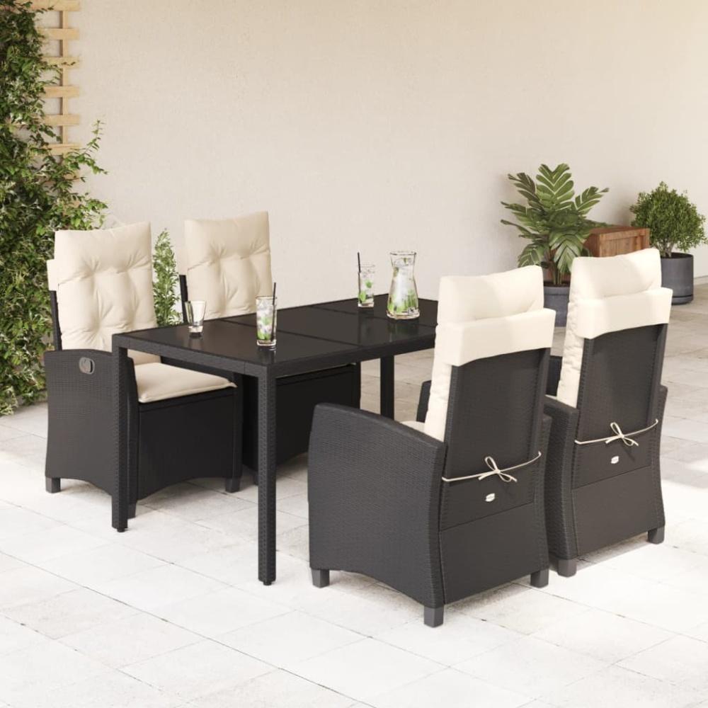 vidaXL 5-tlg. Garten-Essgruppe mit Kissen Schwarz Poly Rattan Bild 1