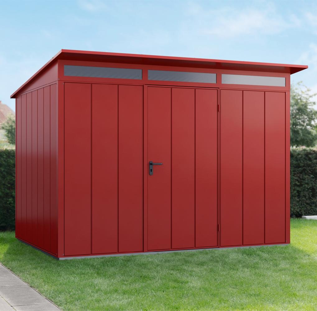 Hörmann Ecostar Metall-Gerätehaus Elegant mit Pultdach Typ 3, 238 x 303 cm , purpurrot, 7,2 m²,1-flüglige Tür Bild 1