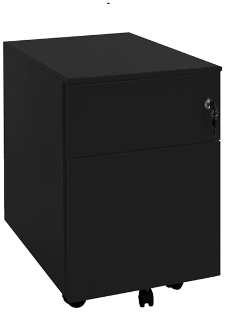 Stahl Büro Rollcontainer Bürocontainer mit Hängeregistratur Stahl-Abdeckplatte Maße: 55 x 40 x 59 cm RAL 9005 Schwarz 505901 Bild 1