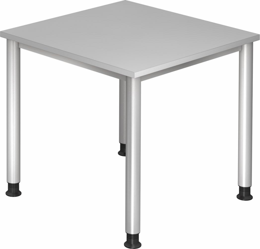 bümö höhenverstellbarer Schreibtisch H-Serie 80x80 cm in grau, Gestell in Silber - PC Tisch klein für's Büro manuell höhenverstellbar, Computertisch verstellbar, HS-08-5 Bild 1