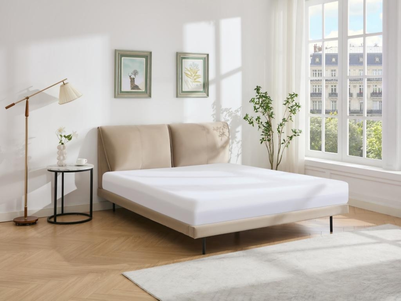 Vente-unique - Bett 140 x 190 cm + Matratze - Samt - Taupe - IBEDIA Bild 1