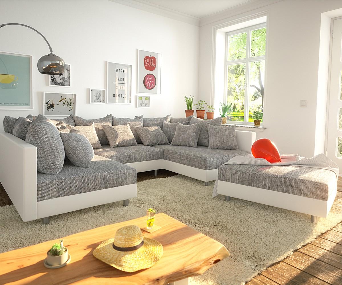 Wohnlandschaft Clovis Weiss Hellgrau Modulsofa Hocker Bild 1