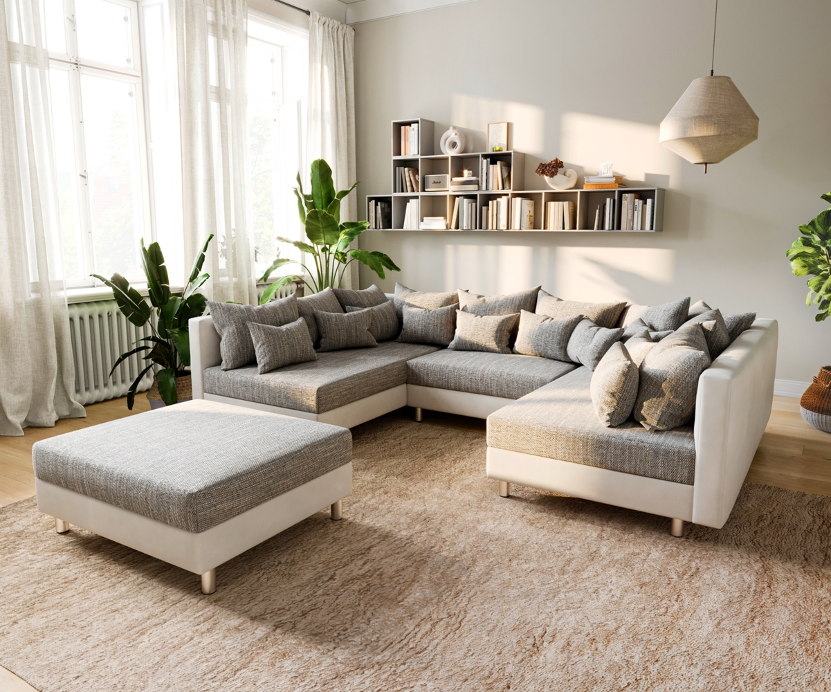 Wohnlandschaft Clovis Weiss Hellgrau Modulsofa Hocker Bild 1