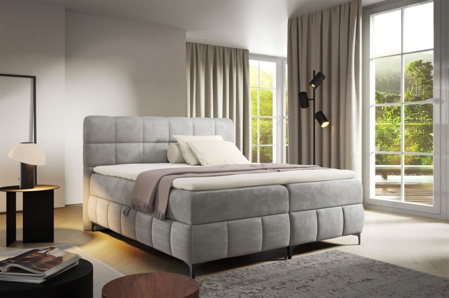 Boxspringbett Schlafzimmerbett SOPHIE 100x200cm Stoff Salvador Silbergrau Bild 1