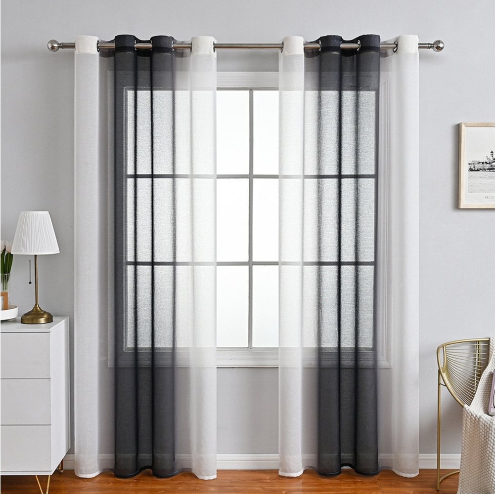 NUODWELL Gardine 2er Set Voile Vorhänge, Gardinen Gestreift Lichtdurchlässig mit Ösen Bild 1