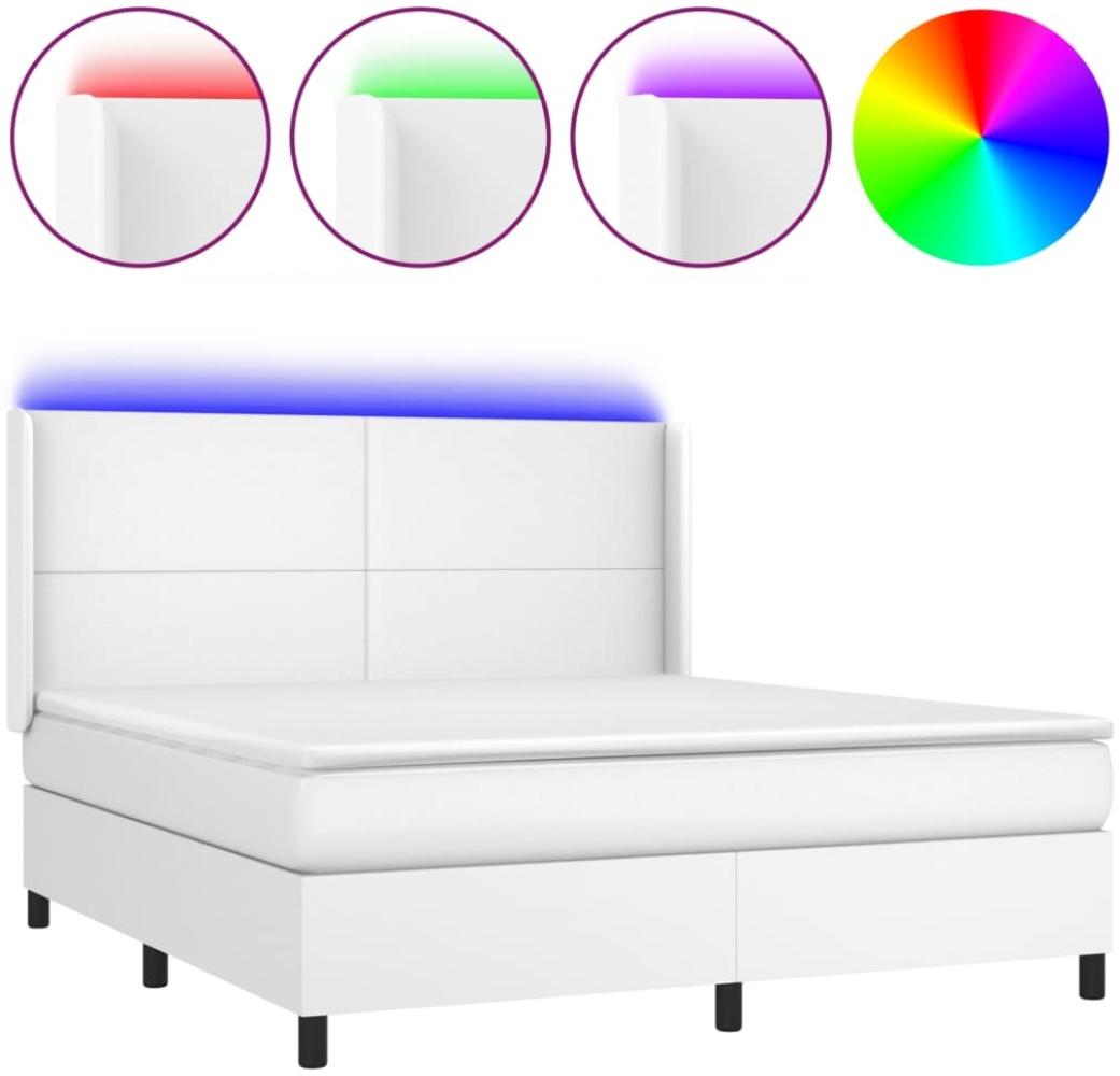 vidaXL Polsterbett mit Matratze & LED Weiß 160x200 cm Kunstleder Bild 1