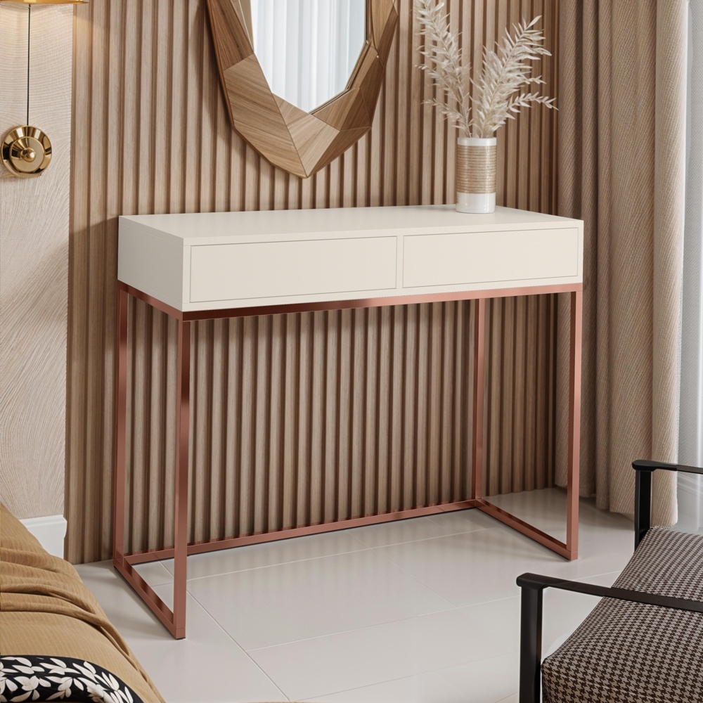AX LIVING Schminktisch Lortie 80 cm Kaschmir kupferfarbenes Gestell Bild 1