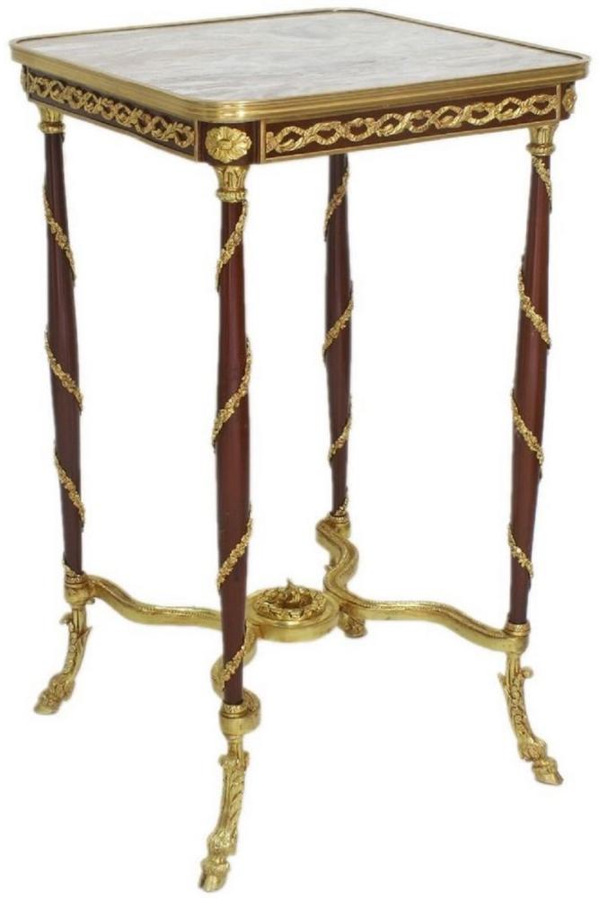 Casa Padrino Barock Beistelltisch Braun / Gold / Grau 45 x 45 x H. 78 cm - Handgefertigter Massivholz Tisch im Barockstil - Barock Wohnzimmer Möbel Bild 1