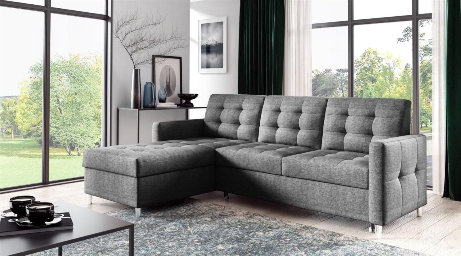 Ecksofa Sofa NURI Stoff Luis Graphit mit Schlaffunktion Ottomane Links Bild 1