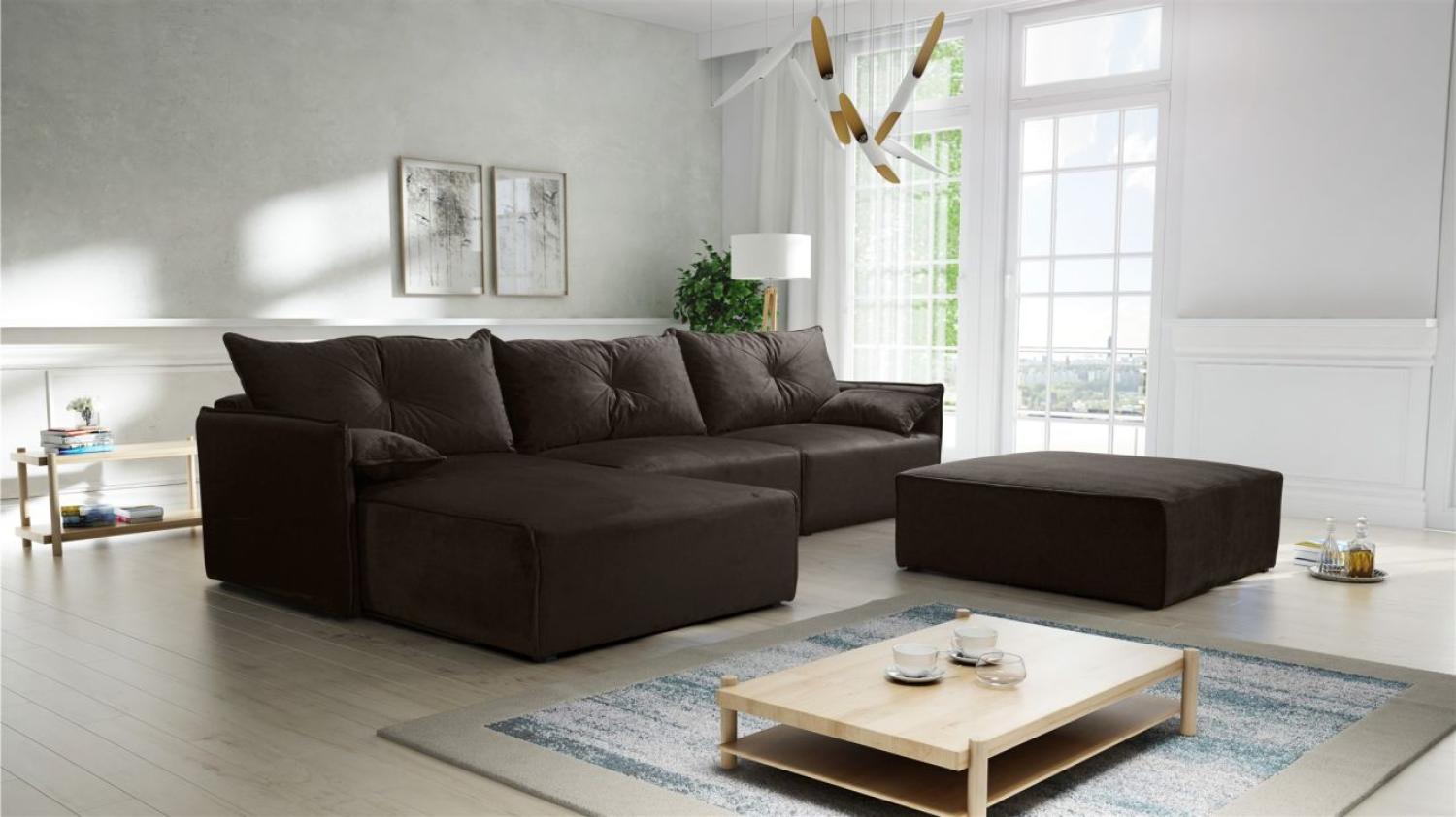 Ecksofa mit Schlaffunktion HUNTER in Royal Dunkelbraun Ottomane Links inkl. Hocker Bild 1