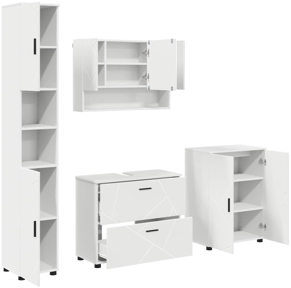 vidaXL Badezimmermöbel-Set mit Regal 4 pcs Weiß Sperrholz und Metall 3393083 Bild 1