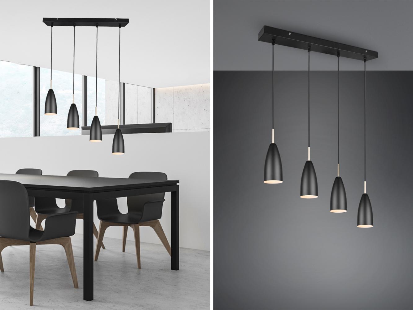 Pendelleuchte FARIN Schwarz 4 flammig Metall Lampenschirme Ø8cm, Breite 58cm Bild 1