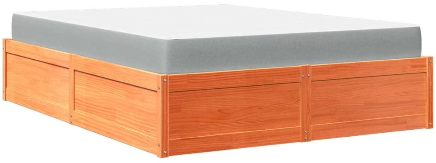 vidaXL Bett mit Matratze Wachsbraun 140x200 cm Massivholz Kiefer 3281936 Bild 1
