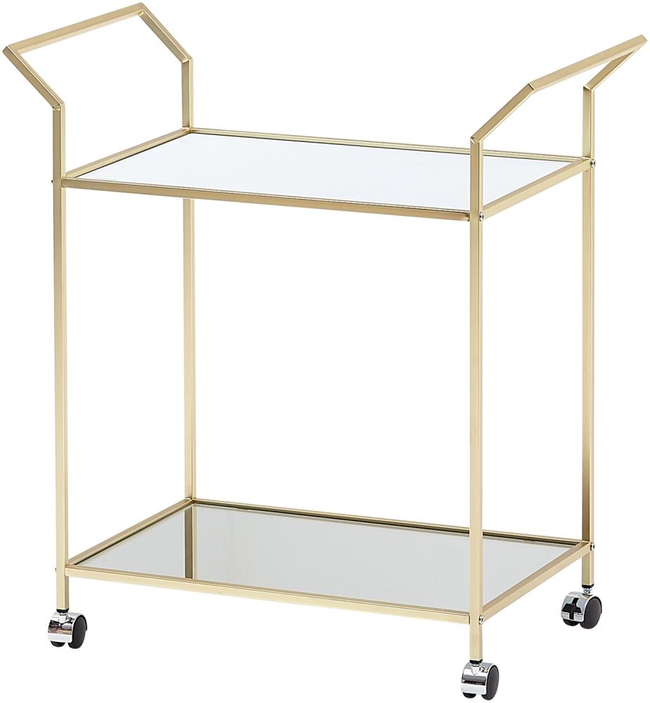 Kadima Design Servierwagen in Gold, Beistelltisch, Rollen, Verspiegelte Ablageflächen. 73x37x78 cm Bild 1