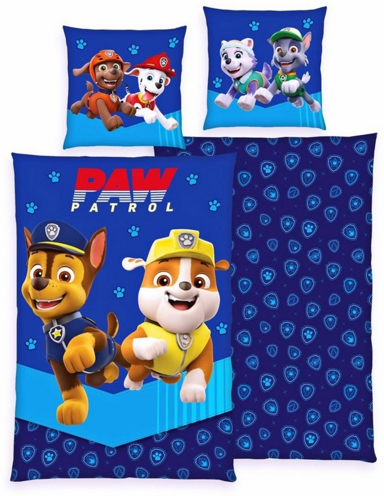 Herding Kinderbettwäsche 135x200cm Paw Patrol Hunde Patrouille, Renforcé, 2 teilig, Chase, Rubble und Marshall Superhelden, mit Knopfleiste Bild 1