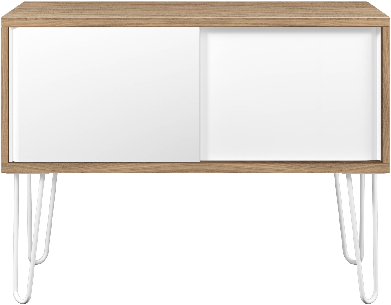 MultiRange Sideboard, Nussbaum, Schiebetüren aus Stahl, 4 Stahlfüße, Maße: H 752 x B 1000 x T 450 mm, Farbe: nussbaum/verkehrsweiß Bild 1